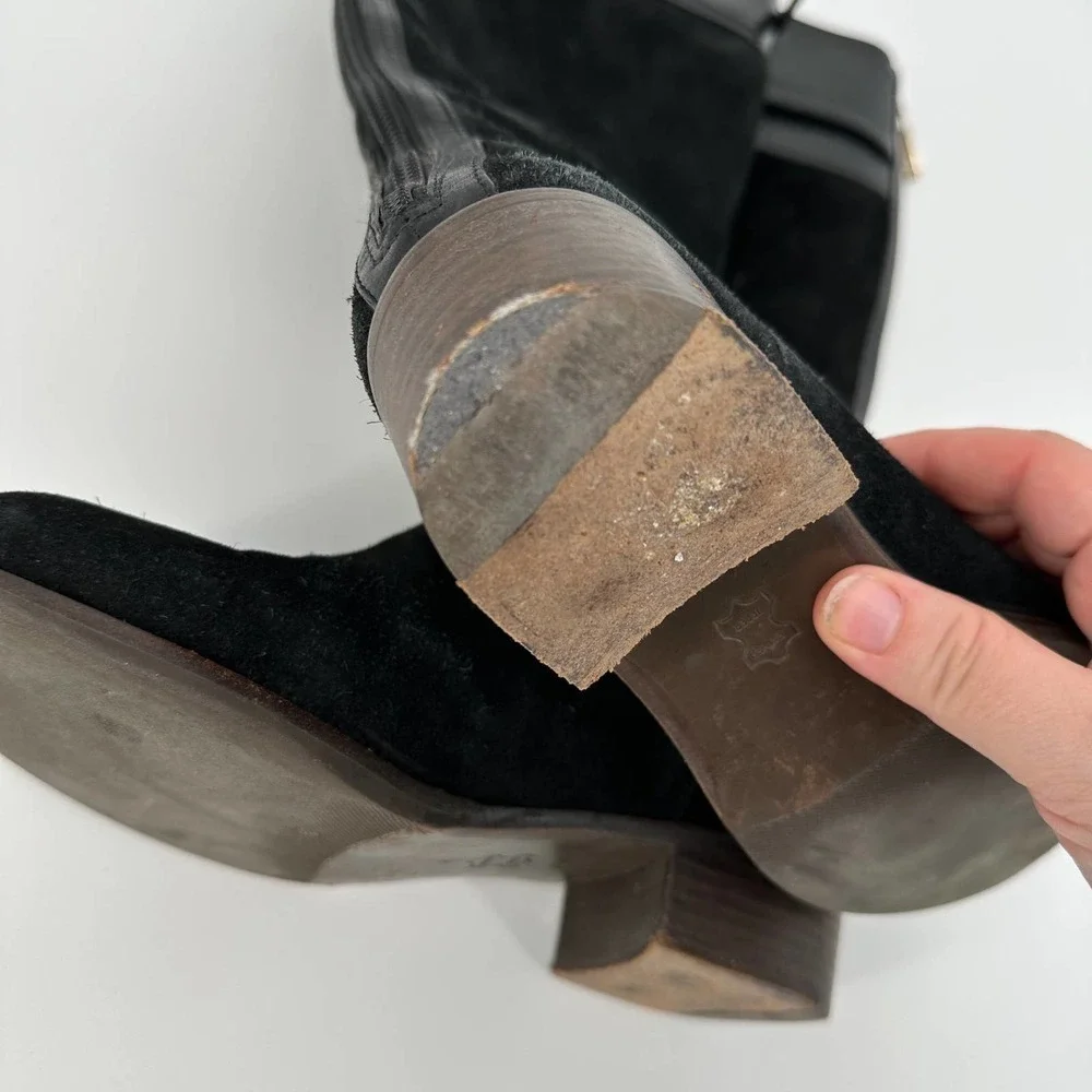 Tory Burch Womens Suede Leather Tall Riding Boot Round Toe Zipper Black Size 6